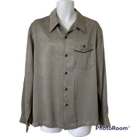 Vintage 1970s Diablo Saturday Night Fever Men's Polyester Disco Shirt L Gray - Picture 1 of 4